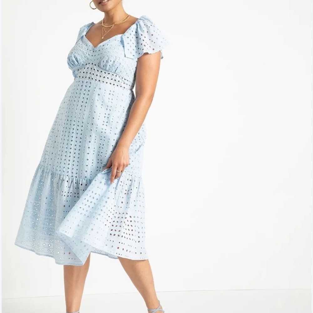 Light Blue Eyelet Midi Dress